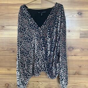 White House Black Market Animal Print V-Neck Blouse